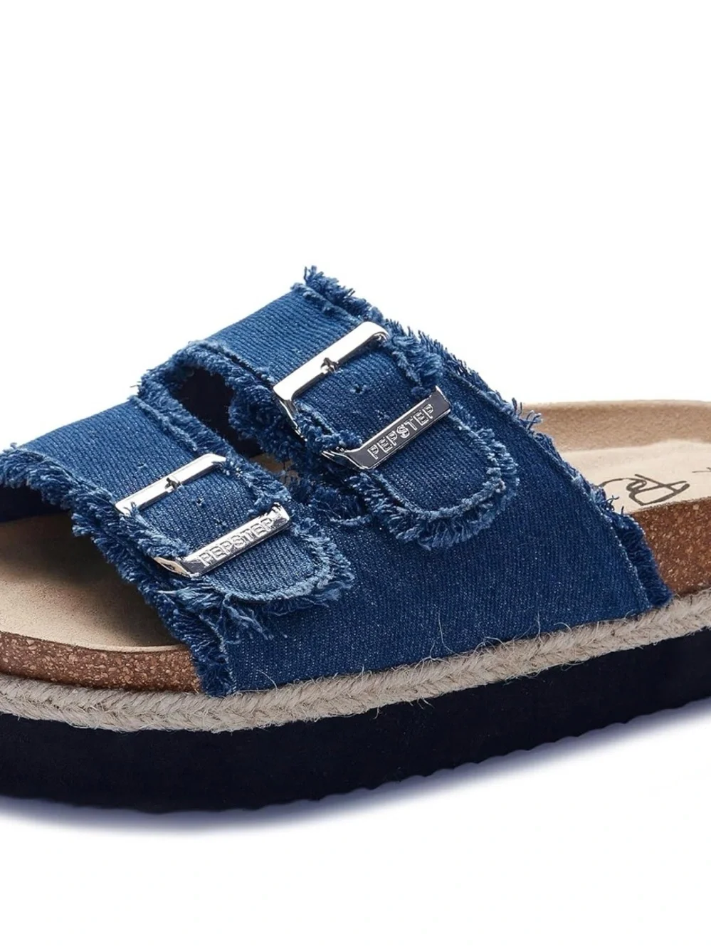 Denim Double-Buckle Slide Sandals - Blue Pep Step 7